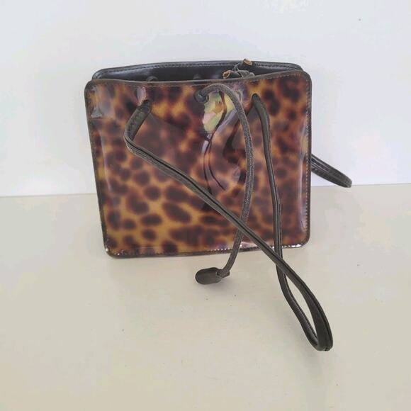 Furla Tortoiseshell Bag Tote Brown Small Purse Mini Brown Geniue Leather 6x5inch - Picture 1 of 9